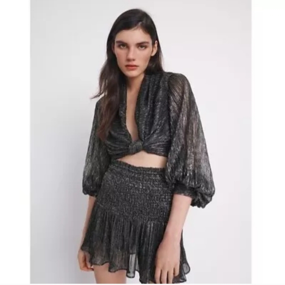 ZARA METALLIC THREAD CROP TOP - Picture 2 of 6